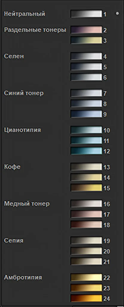Пресеты тонирования