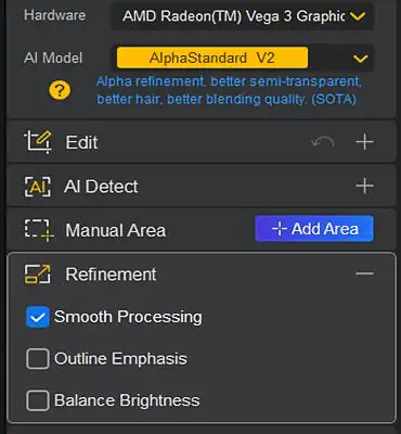 Палитра Refinement для оптимизации удаления фона